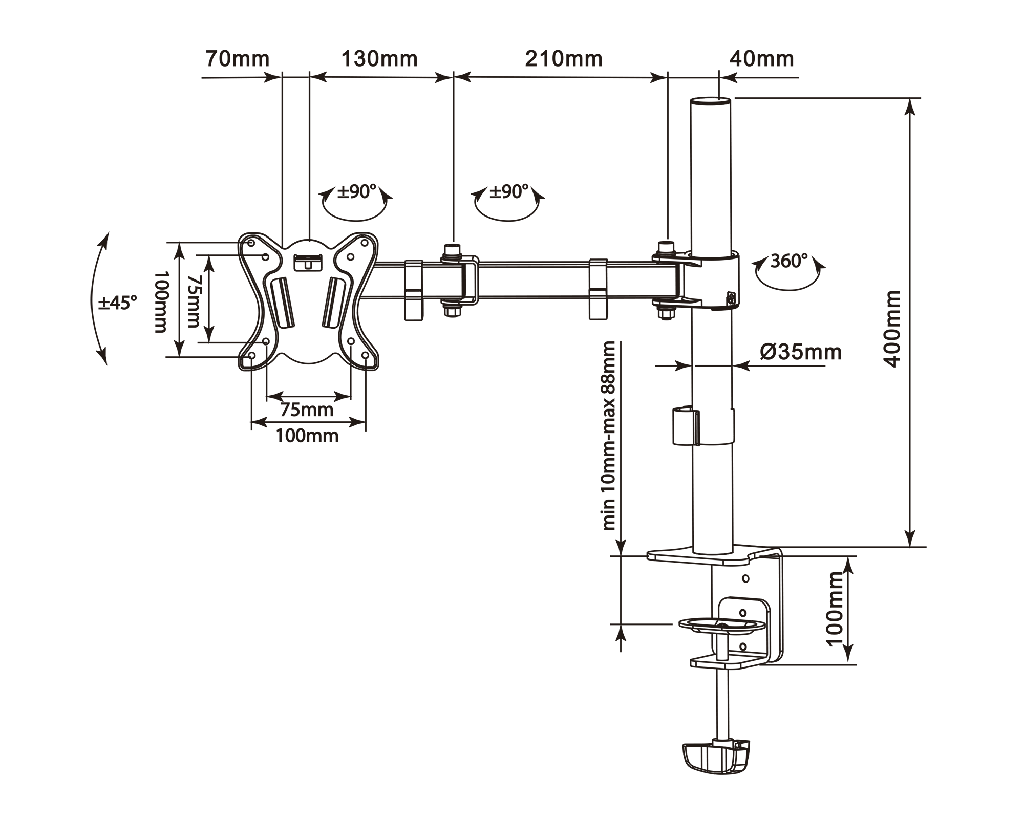 Cabletech Monitoriaus laikiklis UDT-C012 13-27"