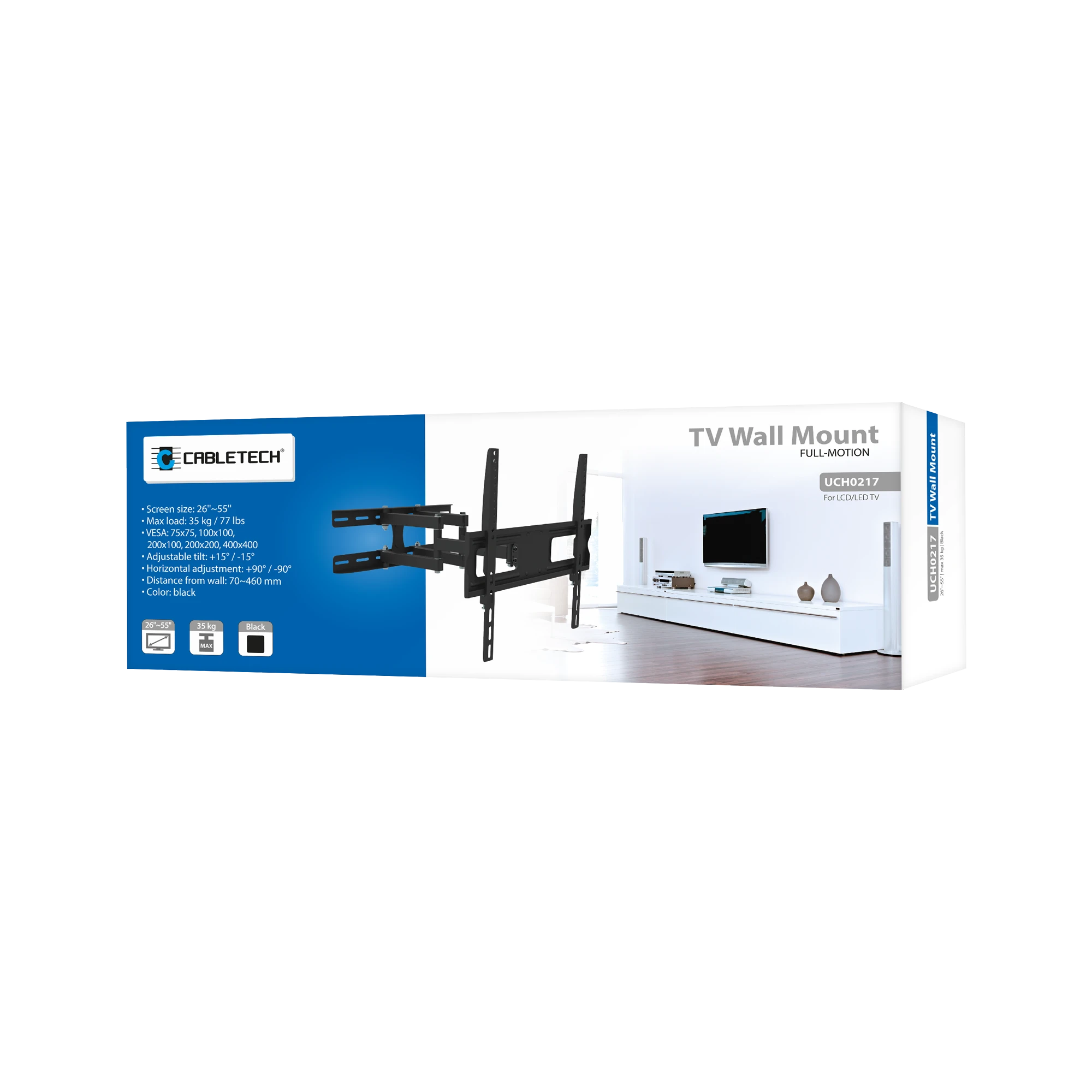 Cabletech Sieninis laikiklis 26-55 colių juodas LPA52-09446 (vertikalus ir horizontalus reguliavimas)