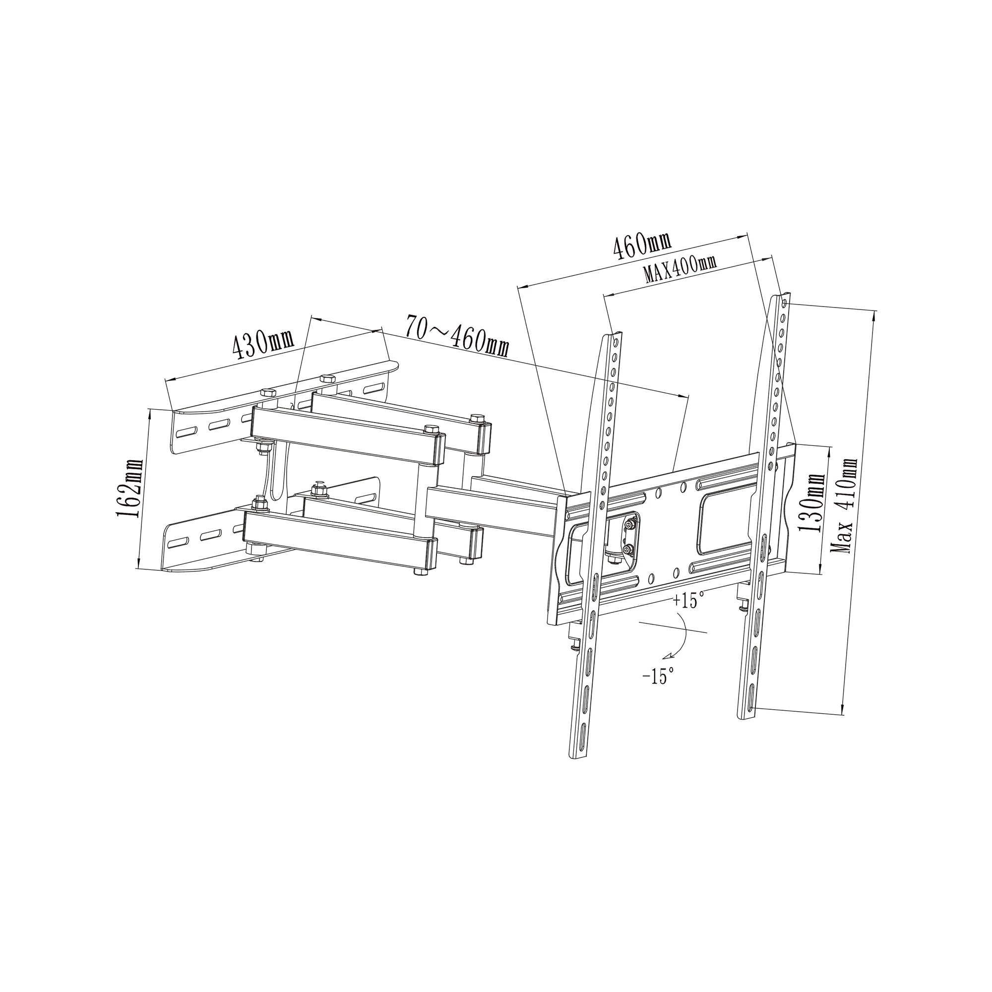 Cabletech Sieninis laikiklis 26-55 colių juodas LPA52-09446 (vertikalus ir horizontalus reguliavimas)