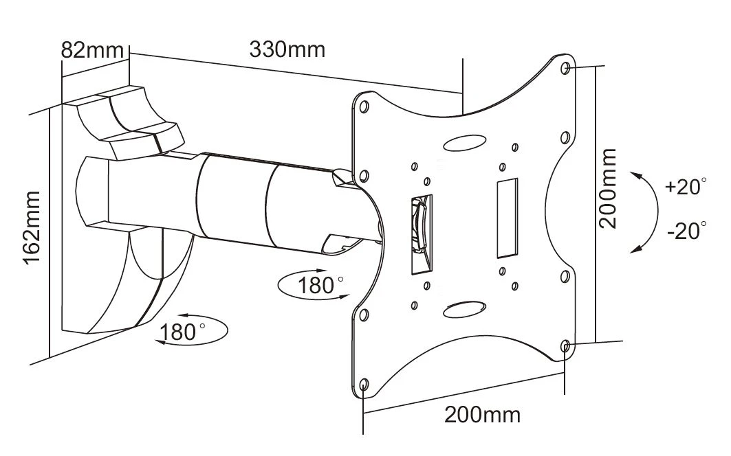 Cabletech Laikiklis sieninis reguliuojamas TV 23-43" (maks. 30kg)