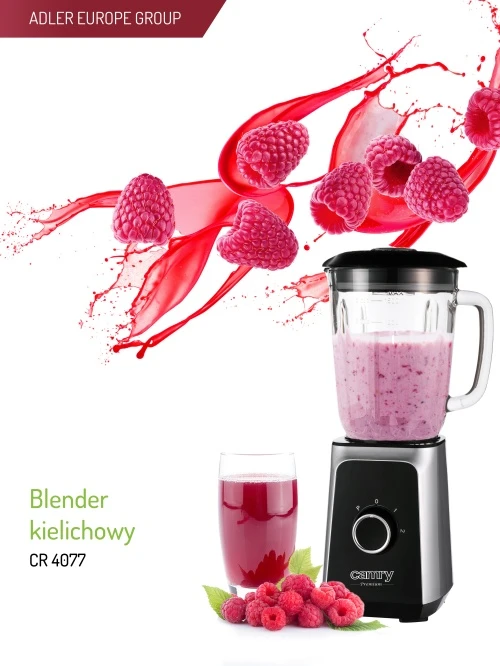 Adler Camry | Maišytuvas | CR 4077 | Tabletop | 500 W | Jar material Glass | Jar capacity 1.5 L | Ice crushing | Juodas/Nerūdijantis plienas