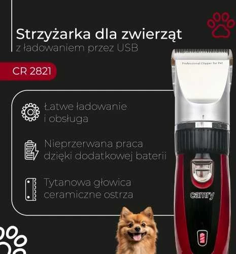 Kirpimo mašinėlė skirta gyvūnams Camry CR 2821, Juodos/Raudonos spalvos