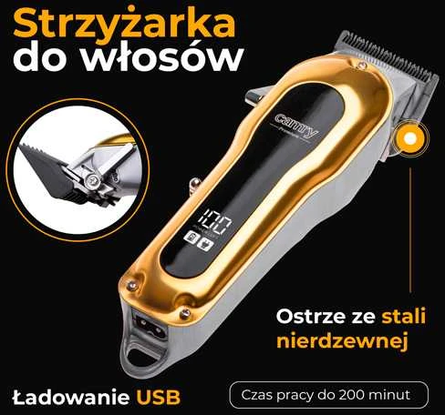 Camry plaukų kirpimo mašinėlė su LCD ekranu | CR 2844 | Belaidis | Ilgio žingsnių skaičius 4 | Auksas
