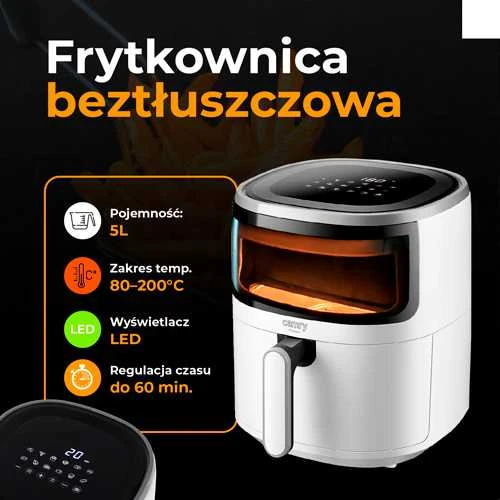 Gruzdintuvė Camry Airfryer orkaitė | CR 6313 | Galia 2000 W | Talpa 5 L | Konvekcija | Baltas