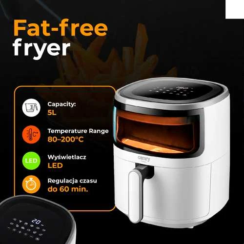Gruzdintuvė Camry Airfryer orkaitė | CR 6313 | Galia 2000 W | Talpa 5 L | Konvekcija | Baltas