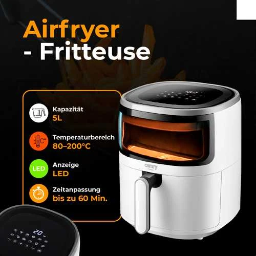 Gruzdintuvė Camry Airfryer orkaitė | CR 6313 | Galia 2000 W | Talpa 5 L | Konvekcija | Baltas