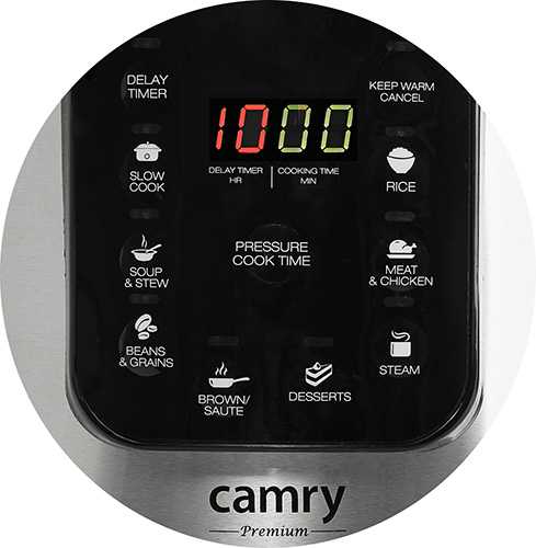Camry | Pressure cooker | CR 6409 | 1500 W | Alluminium pot | 6 L | Number of programs 8 | Nerūdijantis plienas/Juodas