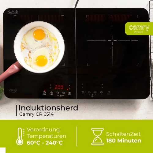 Dviejų degiklių indukcinė viryklė Camry Hob CR 6514, Juodos spalvos