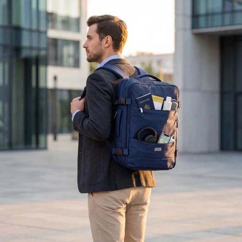 Camry CR 6880 navy mėlynas Kuprinė biznesowo-sportowy on-board free size 40x20x30 cm, 24l, 3 komory, 11 kieszeni, laptop 17