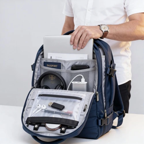 Camry CR 6880 navy mėlynas Kuprinė biznesowo-sportowy on-board free size 40x20x30 cm, 24l, 3 komory, 11 kieszeni, laptop 17