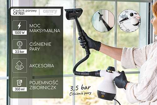 Camry | Garų valytuvas | CR 7021 | Galia 1100 W | Garų slėgis 3,5 baro | Vanduo bako talpa 0,35 L | Baltas