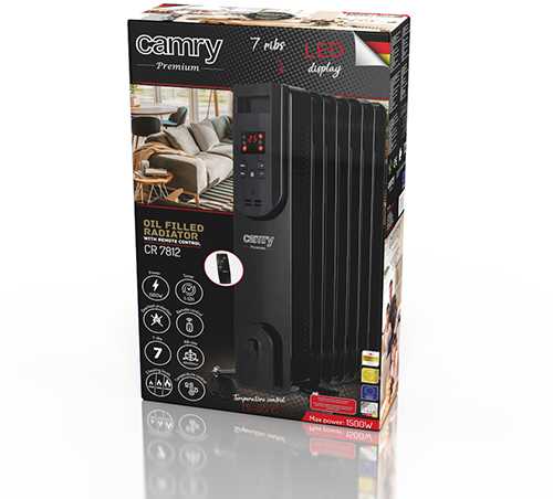 Adler Elektrinis alyvos šildytuvas su nuotoliniu valdymu CAMRY CR 7814 13 fin, 2500 W juodas