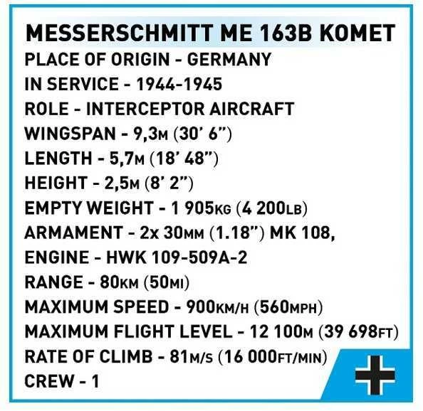 Cobi Klocki Messerschmitt Me 163B Komet 543 dalys
