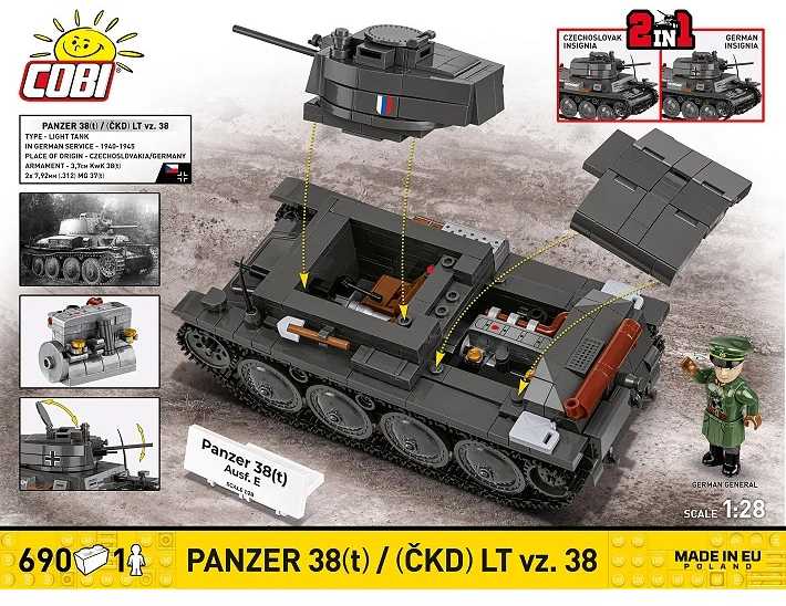 Cobi Klocki Panzer 38 lt vz.38 blokai 690 vienetų
