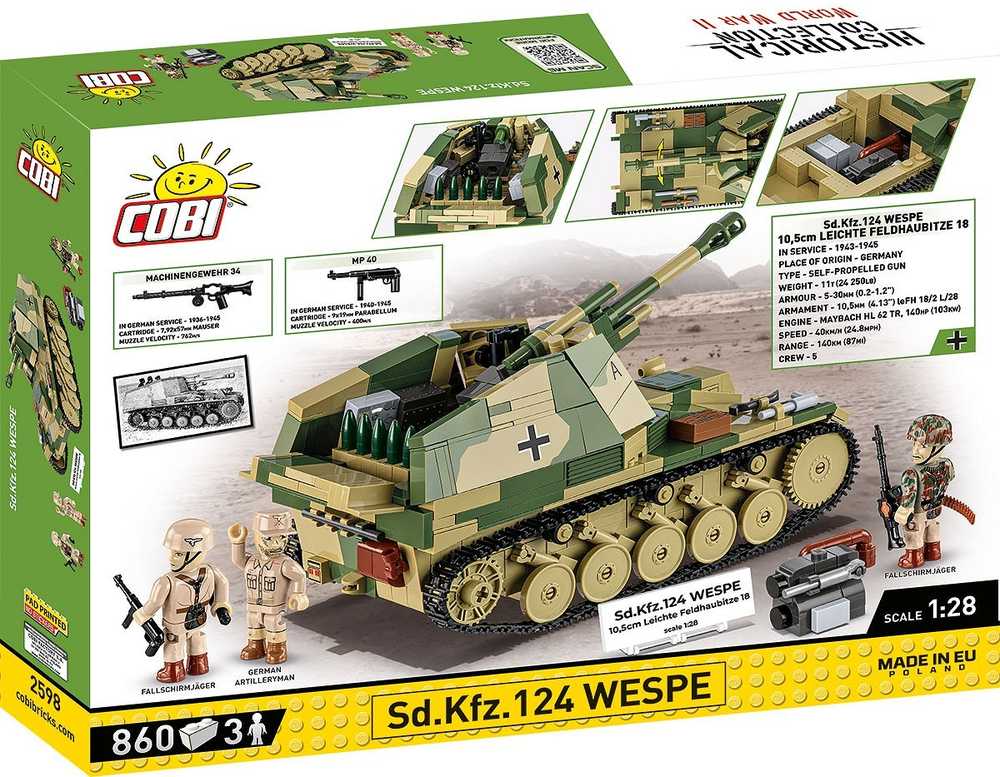 Cobi Klocki Sd.kfz.124 Wespe blokeliai 860 blokai