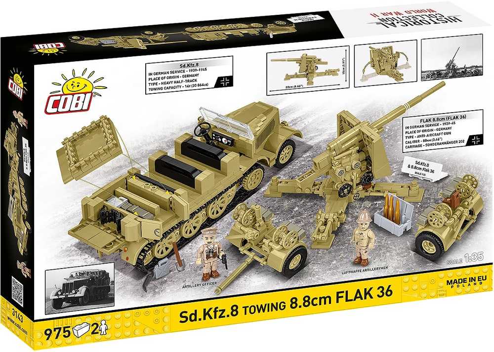 Cobi Klocki Sd.kfz.8 vilkimo blokai 8,8 cm priešlėktuvinės gynybos 36, 975 vienetai