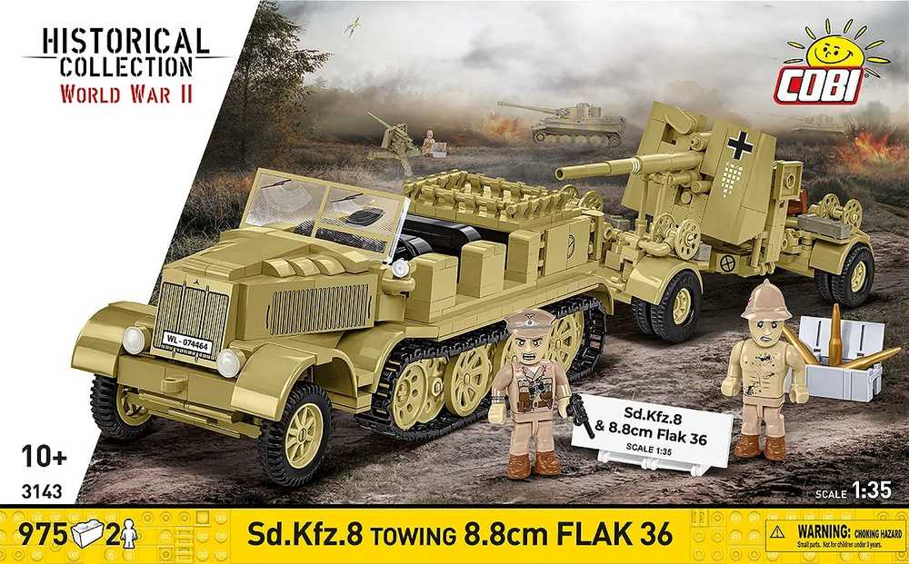 Cobi Klocki Sd.kfz.8 vilkimo blokai 8,8 cm priešlėktuvinės gynybos 36, 975 vienetai