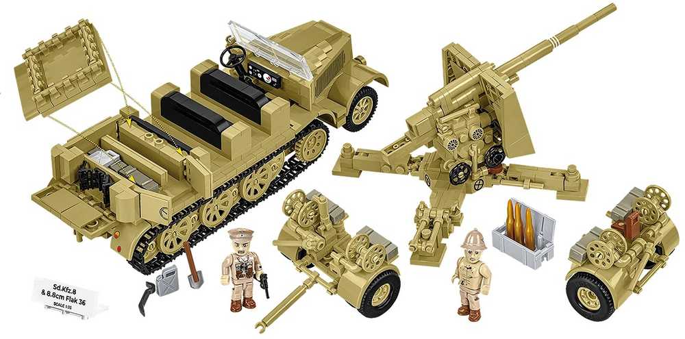 Cobi Klocki Sd.kfz.8 vilkimo blokai 8,8 cm priešlėktuvinės gynybos 36, 975 vienetai