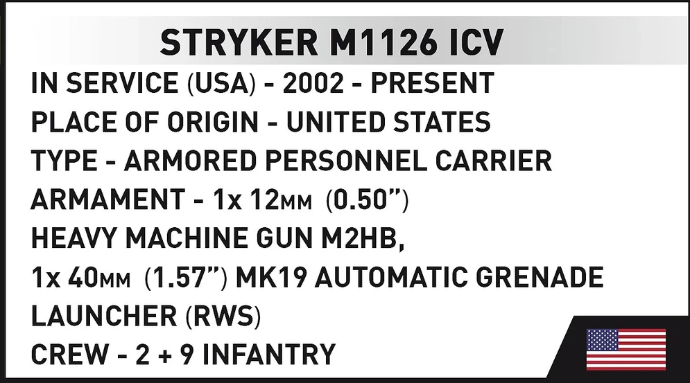 Cobi Konstruktoriaus kaladėlės Stryker M1126 ICV 661 vnt.