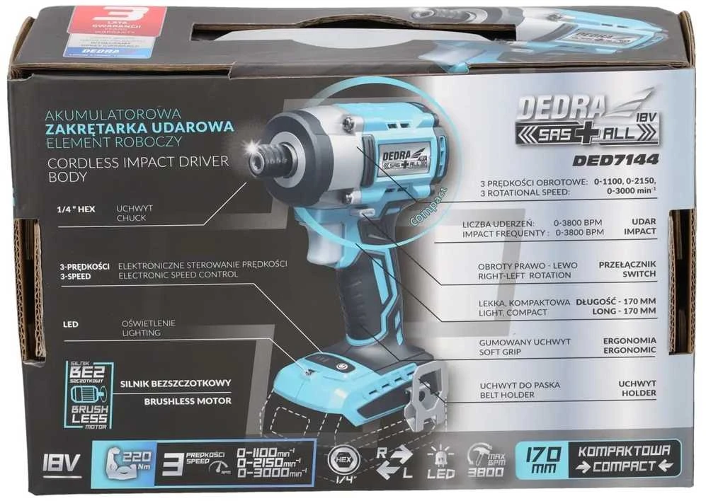 Dedra Suktuvas - gręžtuvas 220 nm 18 V bešepetėlinis kompaktiškas smūginis suktuvas