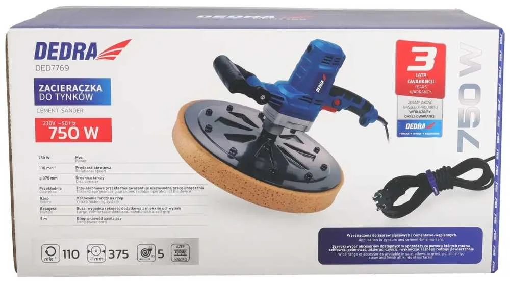 Dedra Zacieraczka 750 W 375 mm tinko mentelė, kempinė, popierius, lyginimo plokštė