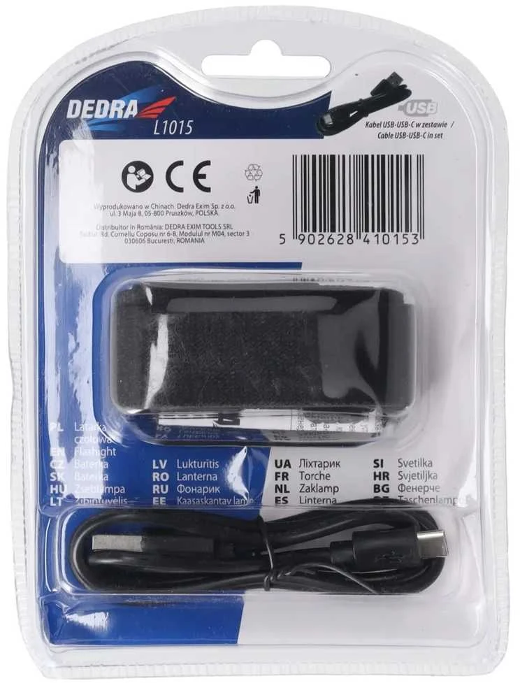Dedra Žibintuvėlis, Priekinis žibintas 500lm, judesio jutiklis, 1000 mAh / 3xAAA baterijos