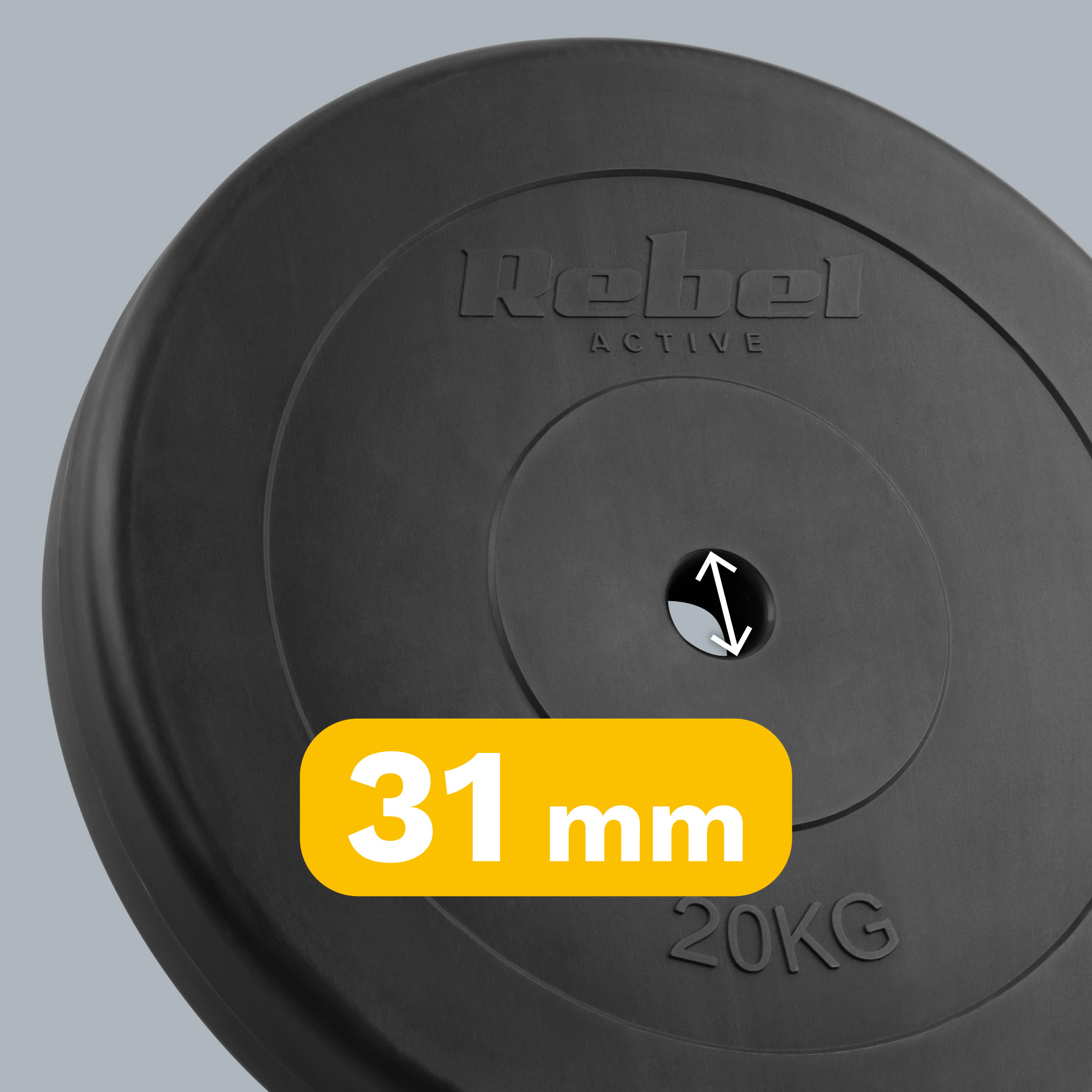 Bituminė apkrova 20kg, skylė 31mm, klasikinis diskas, REBEL ACTIVE aprašymas - Prekės nuotrauka