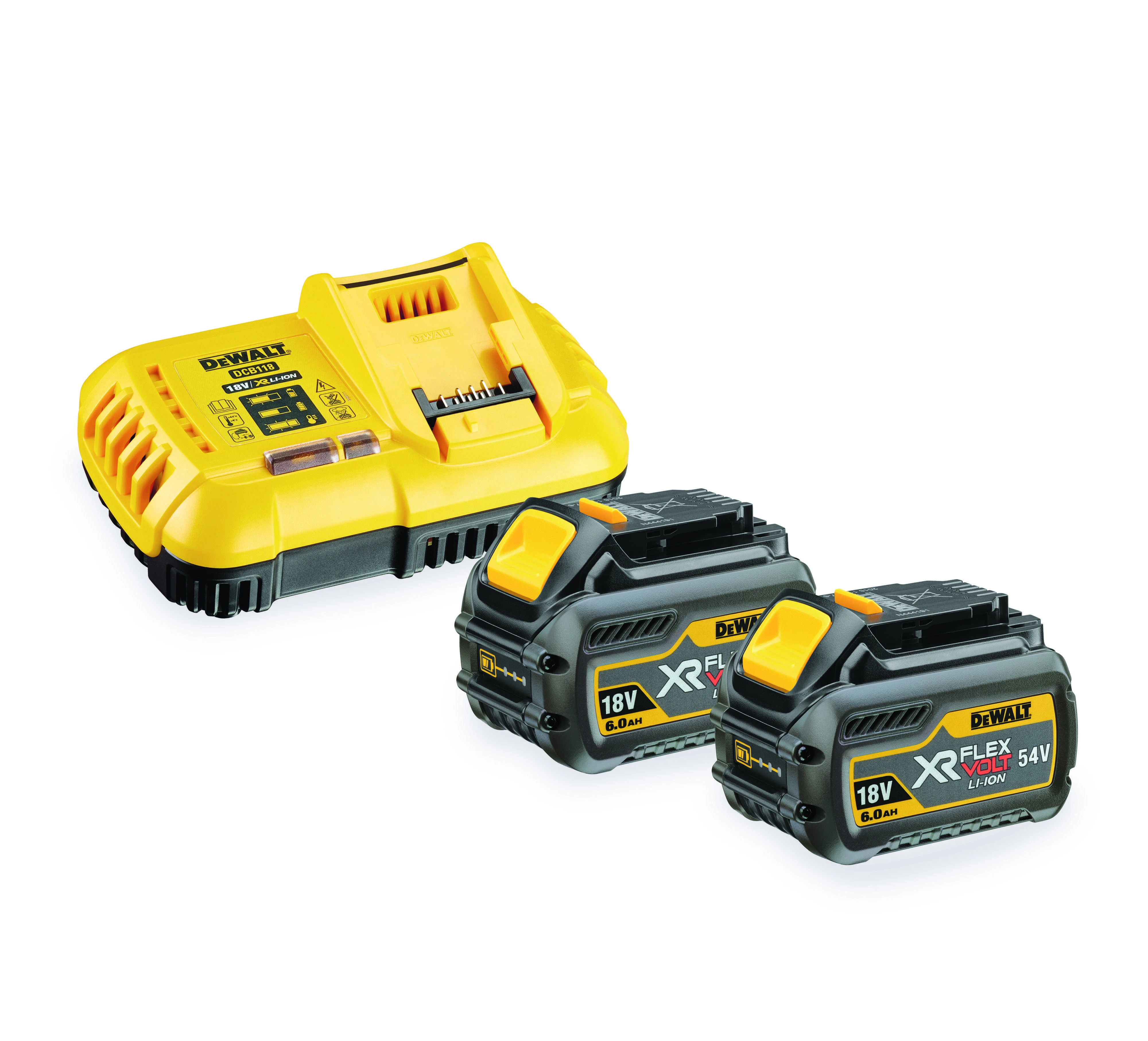 Dewalt įkroviklis DCB118 su dviem 6.0Ah akumuliatoriais