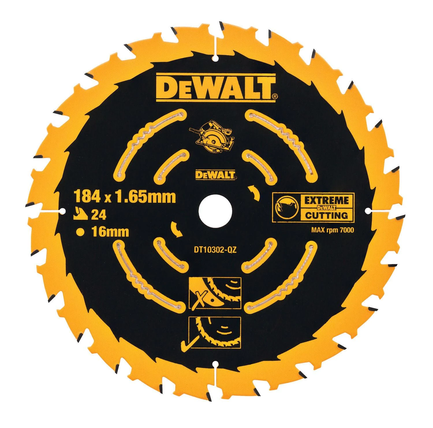 Pjovimo diskas medienai DeWalt Extreme; 184x1,65x16,0 mm; Z24; 5°
