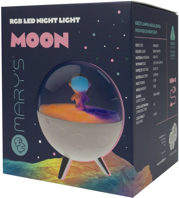Eco Light Mary’s lampka nocna led rgb księżyc balta