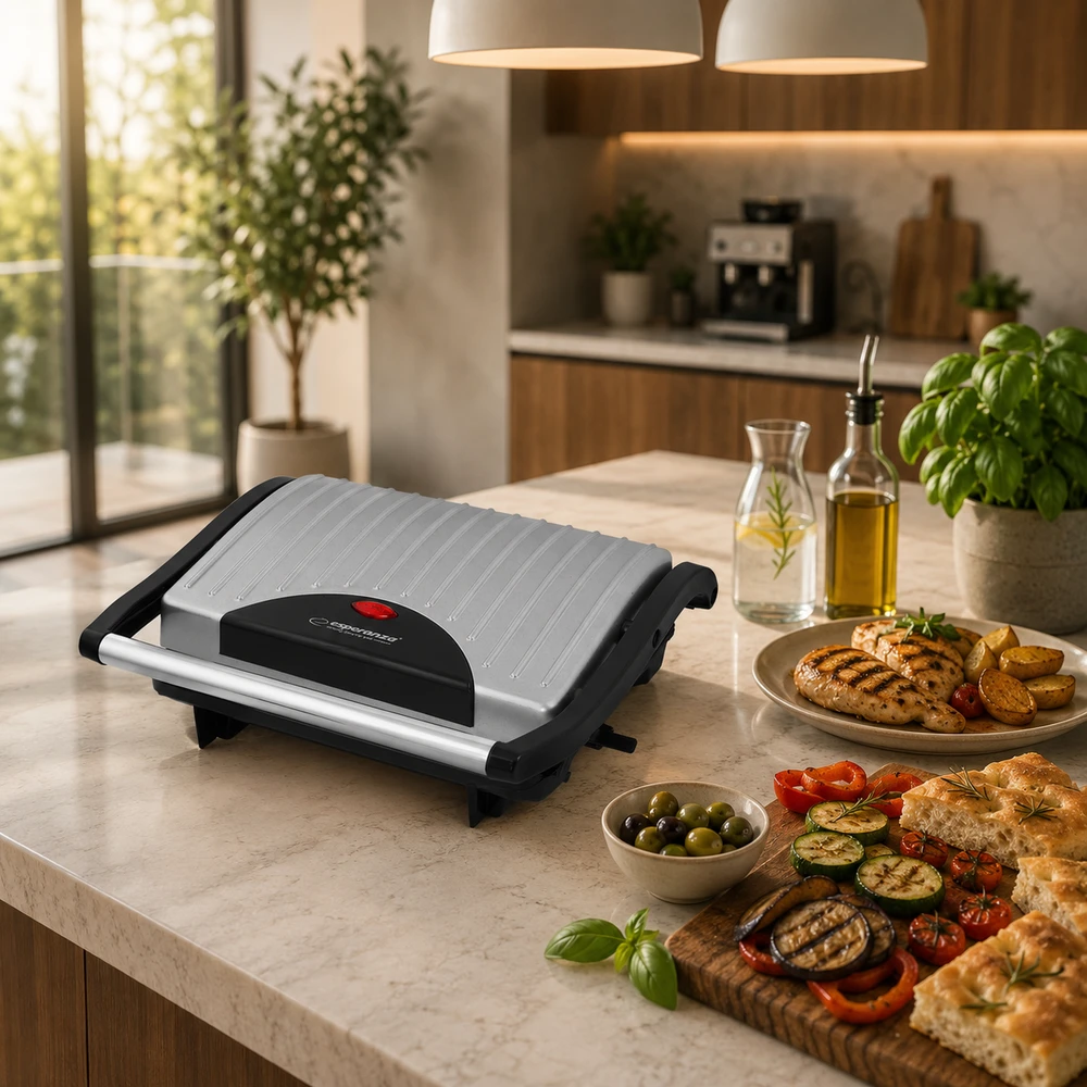 Grilis electric Esperanza Pizzaiola EKG005 (contact, 750W, inox color)