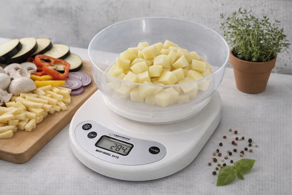 Virtuvinės svarstyklės Virtuvinė Skalė - Esperanza EKS007 5kg Talpa Taro Funkcija Elektroninė Balta