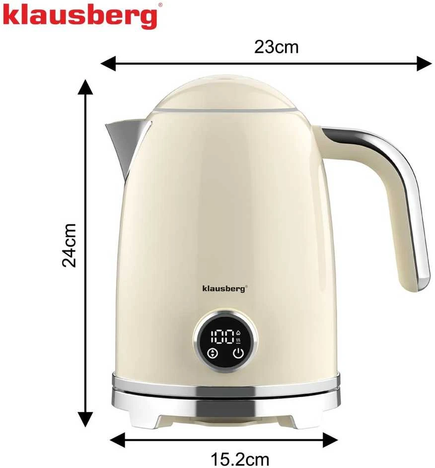 Klausberg Virdulys, Elektrinis virdulys su retro termometru, LED skydeliu, smėlio spalvos, 1,7 l