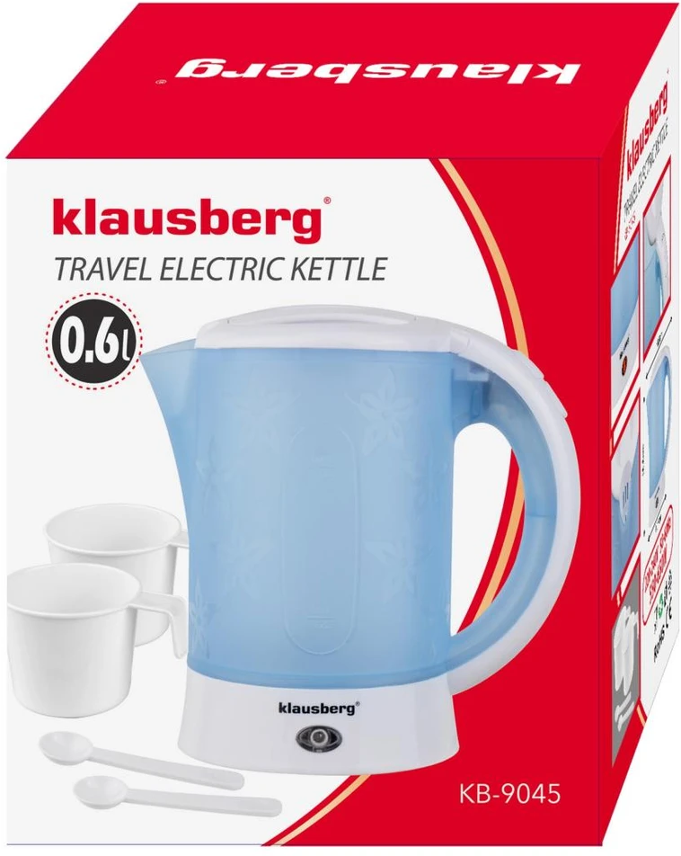 Elektrinis virdulys, turistinis, 0,6l, 2 puodeliai + 2 šaukšteliai, klausberg