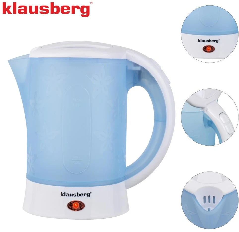 Elektrinis virdulys, turistinis, 0,6l, 2 puodeliai + 2 šaukšteliai, klausberg