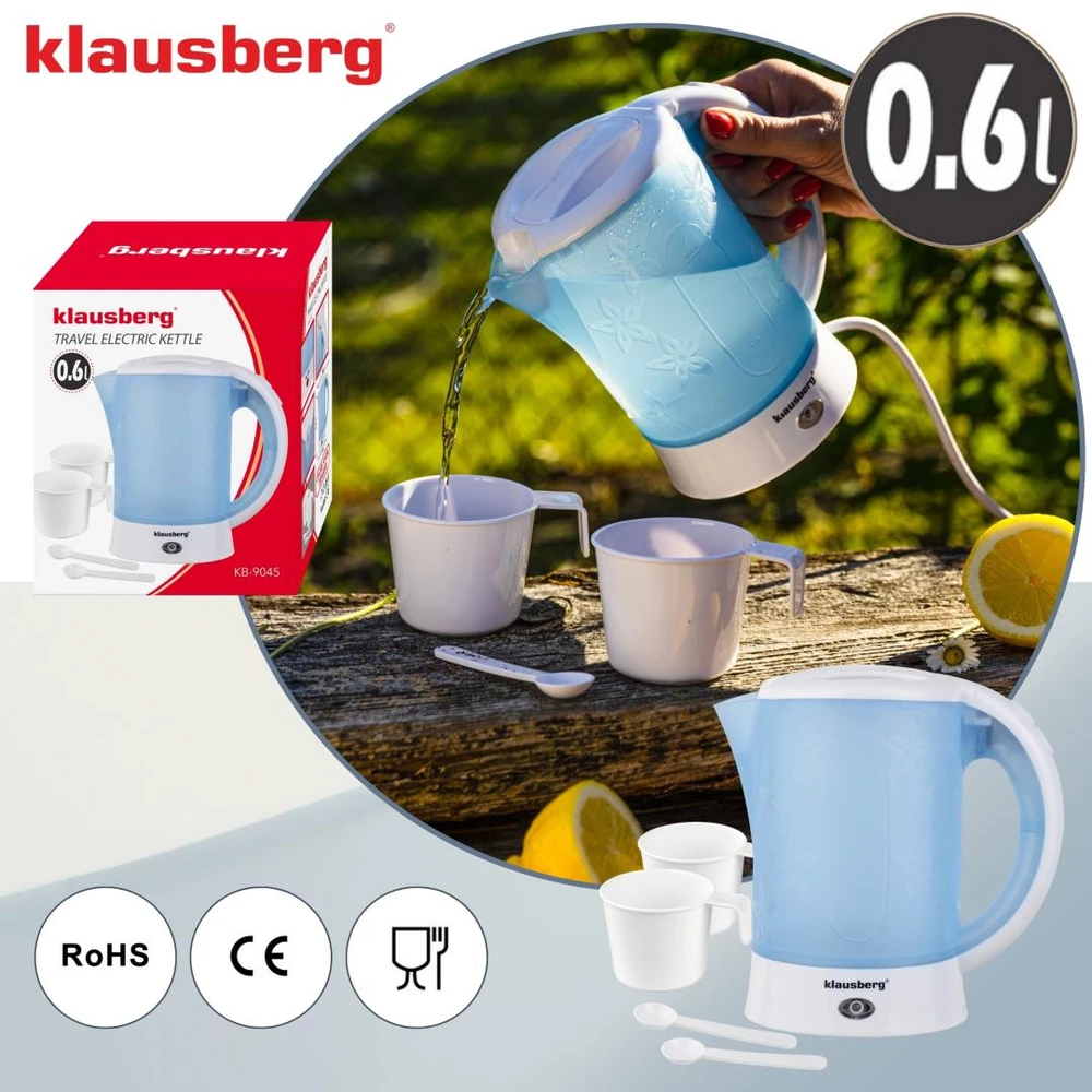 Elektrinis virdulys, turistinis, 0,6l, 2 puodeliai + 2 šaukšteliai, klausberg