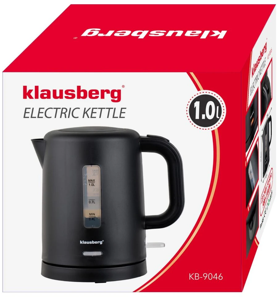 Elektrinis virdulys, turistinis, juoda, 1,0l, klausberg, kb-9046