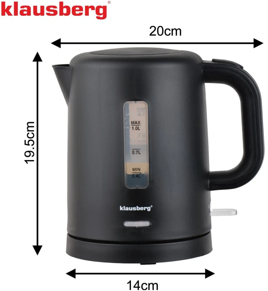 Elektrinis virdulys, turistinis, juoda, 1,0l, klausberg, kb-9046