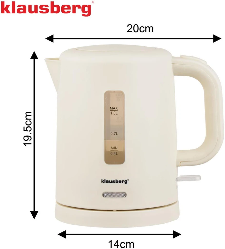 Elektrinis virdulys, turistinis, kreminė, 1,0l, klausberg, kb-9047