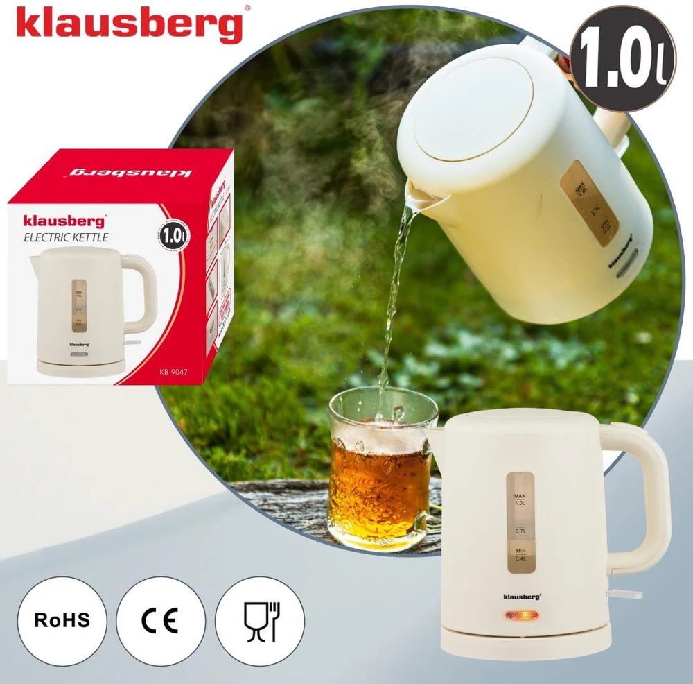 Elektrinis virdulys, turistinis, kreminė, 1,0l, klausberg, kb-9047