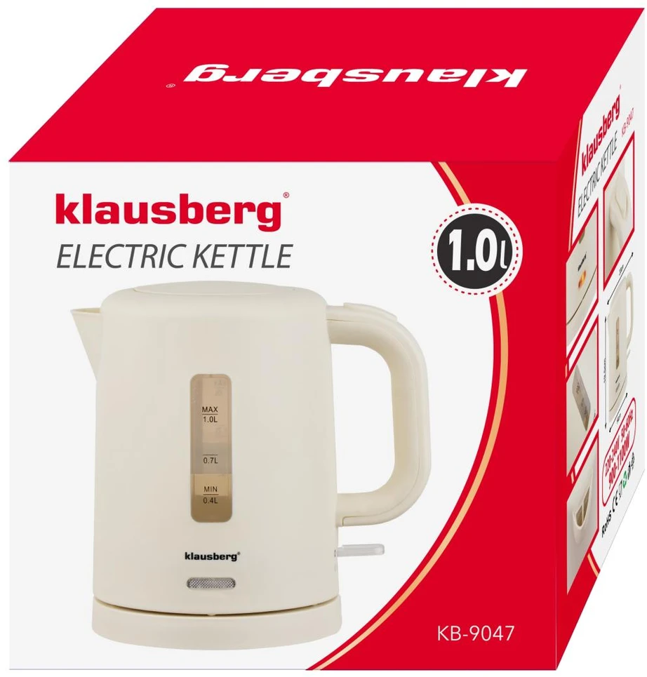 Elektrinis virdulys, turistinis, kreminė, 1,0l, klausberg, kb-9047