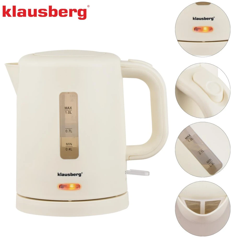 Elektrinis virdulys, turistinis, kreminė, 1,0l, klausberg, kb-9047
