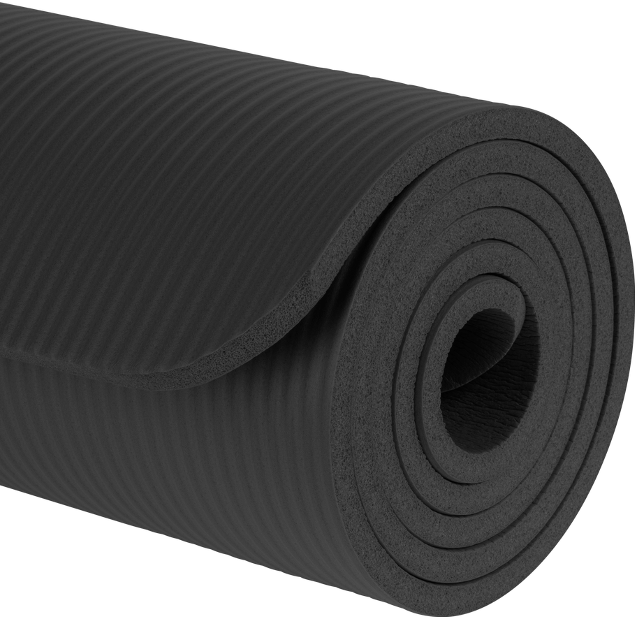 Gimnastikos kilimėlis jogai, pilatesui, fitnesui, 183x61cm, storis 1cm, NBR medžiaga, juoda, REBEL ACTIVE