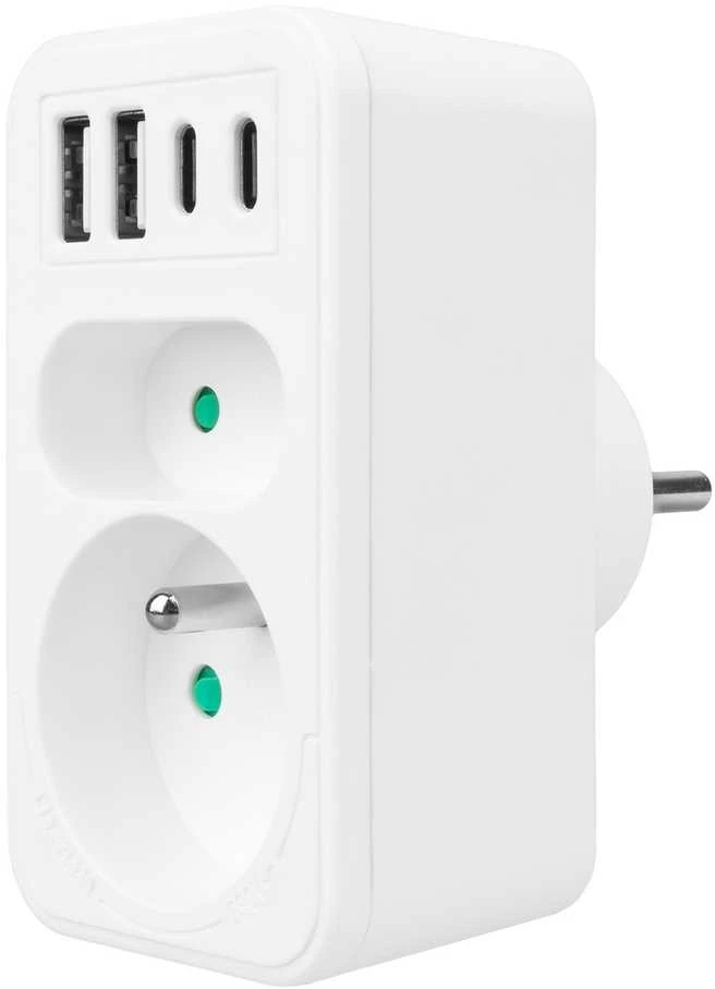 Srovės lizdai x2 + 4xUSB Maclean, skirstytuvas su 2 lizdais, 2xUSB A, 2xUSB C PD 20W, 1x16A + 1x6A, MCE249 F/W