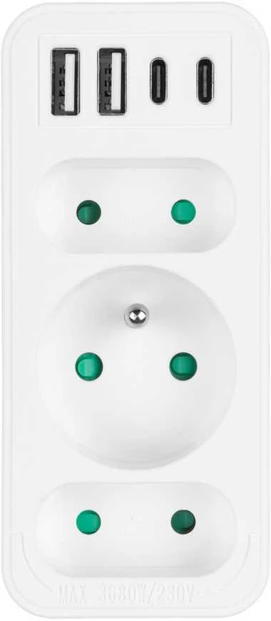 Srovės lizdai x3 + 4xUSB Maclean, skirstytuvas su 3 lizdais, 2xUSB A, 2xUSB C PD 20W, 1x16A + 2x6A, MCE248 F/W