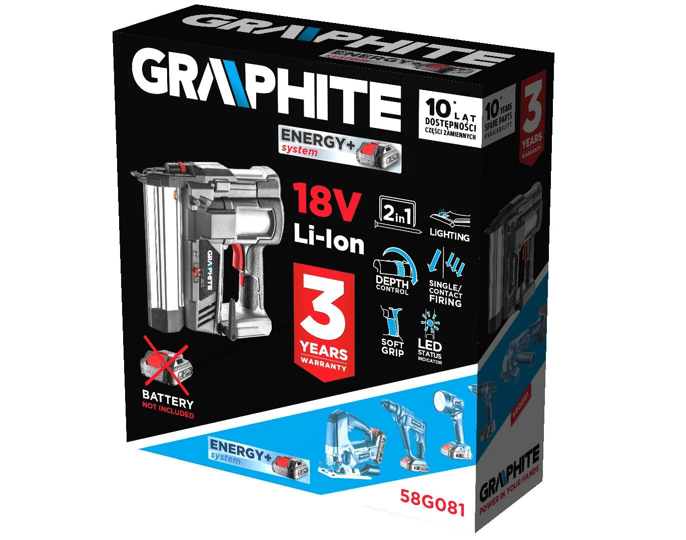 Akumuliatorinis pistoletas 1,2mm vinutėms GRAPHITE 18V, Li-Ion, be baterijos 58G081