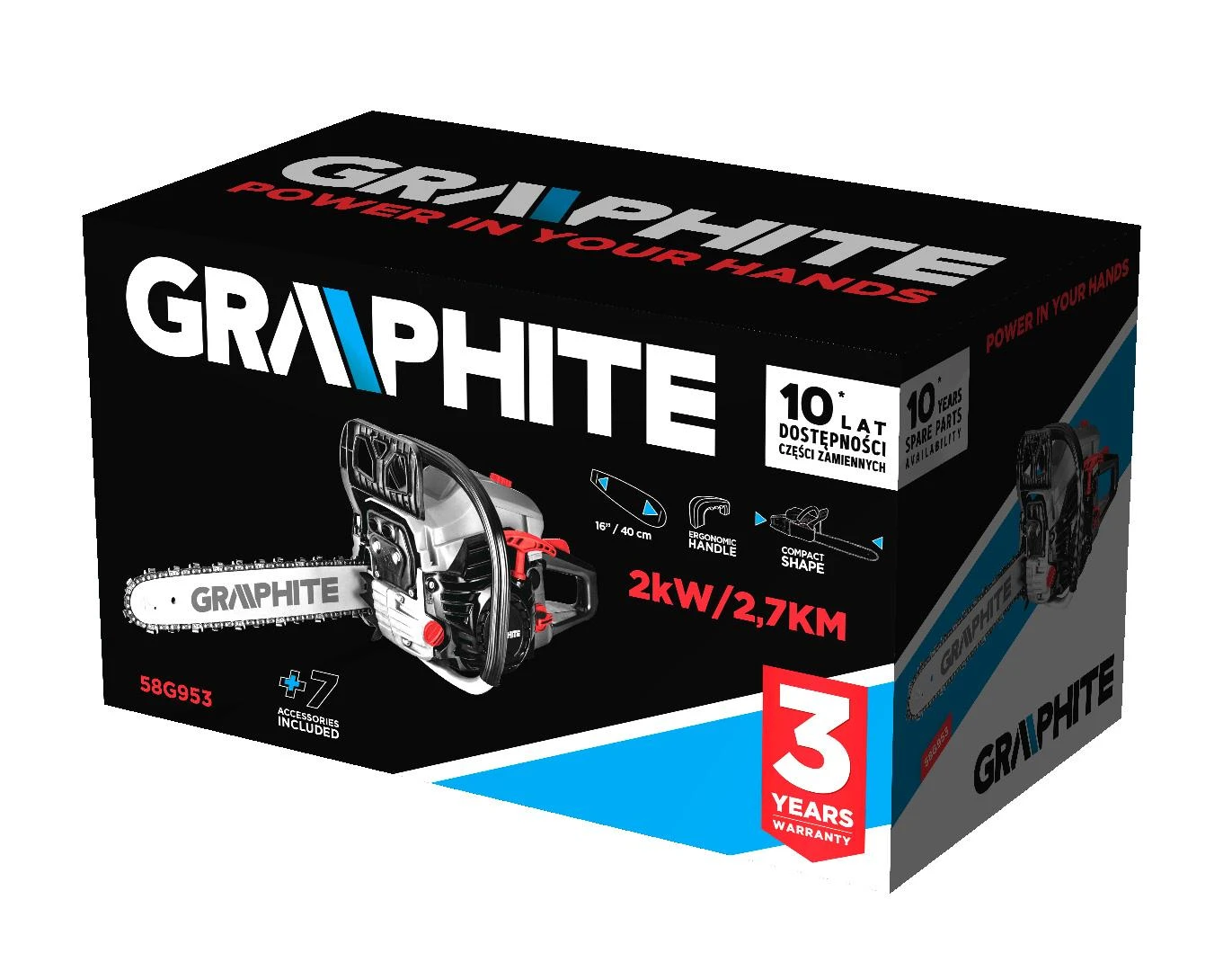 Graphite benzininis grandininis pjūklas 58G953, 2kW (2,7KM), 16" (400 mm)