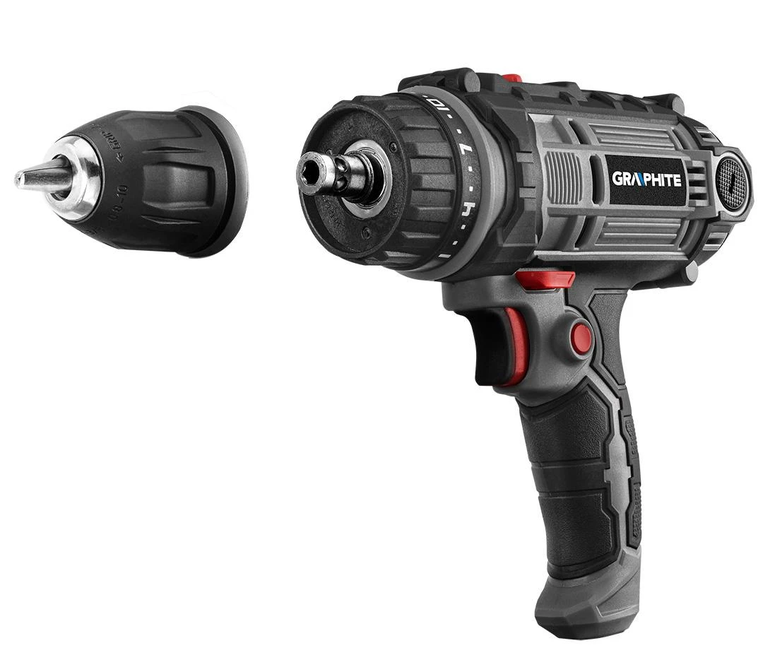 Graphite Wiertarko Wkretarka 300 W laidinis gręžtuvas-suktuvas, 10 mm savaime užsifiksuojantis griebtuvas, nešiojimo dėklas