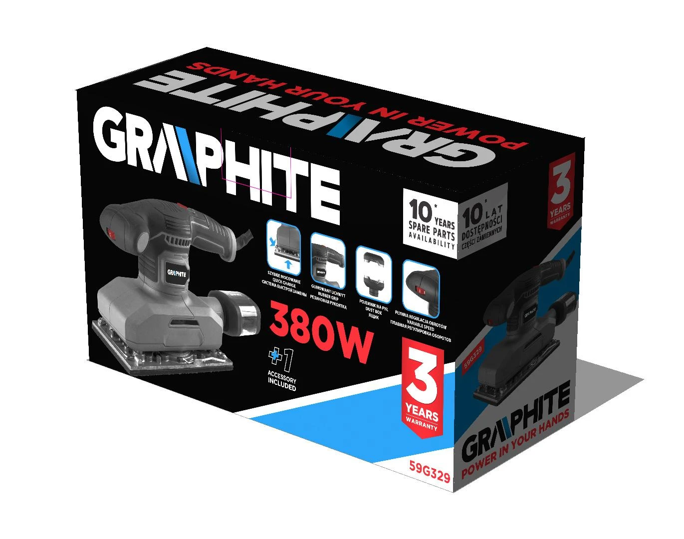 Graphite Šlifuoklis 380 W orbitinis šlifuoklis, 115 x 230 mm pagrindas
