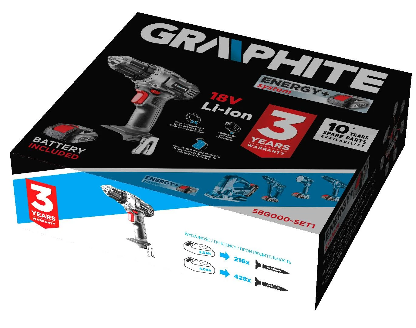 Suktuvas-gręžtuvas Graphite 58G000-SET1; 18 V; 1x2,0 Ah akum.